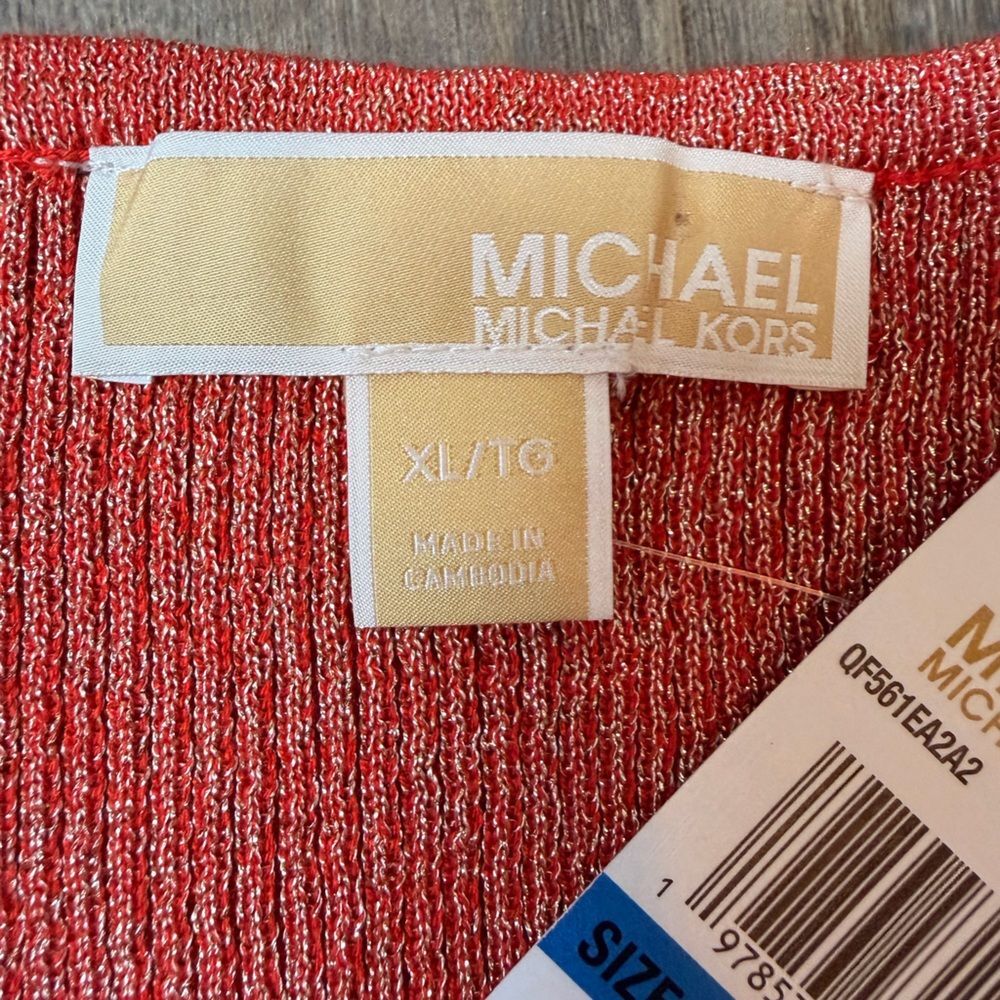 NWT Michael Kors Salmon Pink Ribbed V-Neck Embellished Top Casual 3/4 Sleeve XL - Picture 4 of 9